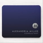 Elegant Luxury Navy Blue Silver Mouse Mat<br><div class="desc">Minimal luxury monogram design with elegant brushed metallic silver medallion; elegant feminine typography with personalised name and title below on a gradient background in shades of navy blue. Personalise for your custom use.</div>