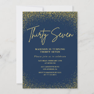 Elegant Luxury Navy Gold Glitter 37th birthday Invitation