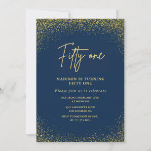 Elegant Luxury Navy Gold Glitter 51st birthday Invitation