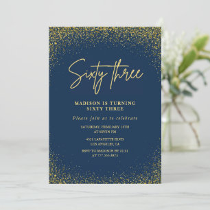 Elegant Luxury Navy Gold Glitter 63rd birthday Invitation