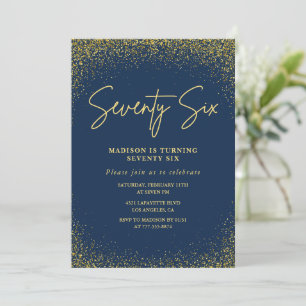 Elegant Luxury Navy Gold Glitter 76th birthday Invitation