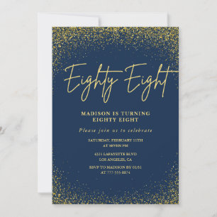 Elegant Luxury Navy Gold Glitter 88th birthday Invitation