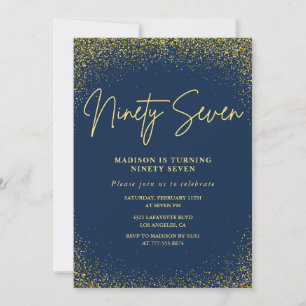 Elegant Luxury Navy Gold Glitter 97th birthday Invitation
