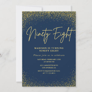Elegant Luxury Navy Gold Glitter 98th birthday Invitation