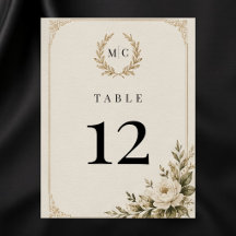 Elegant Luxury Old Money Wedding Table Number Card