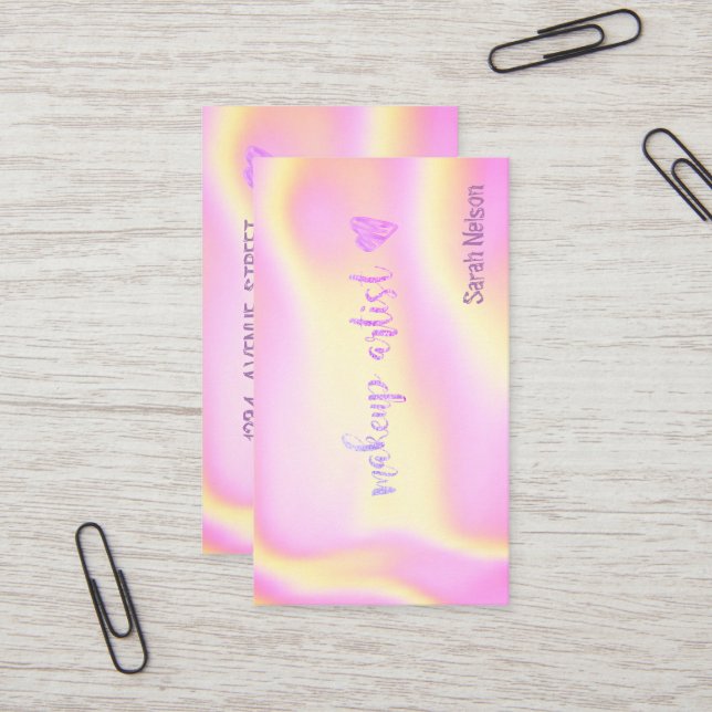 Elegant Luxury Pink Sweet Holographi  Business Car Card (Front/Back In Situ)