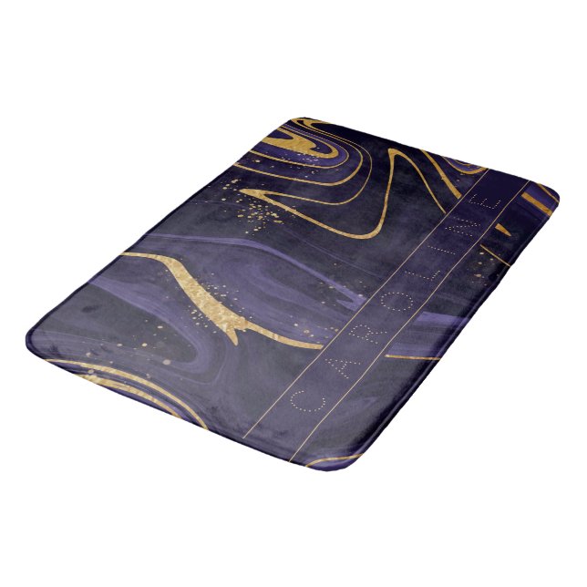 Elegant Luxury Purple And Gold Marble Effect Name  Bath Mat (Angled)