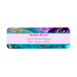 Elegant luxury purple pink teal gold return addres