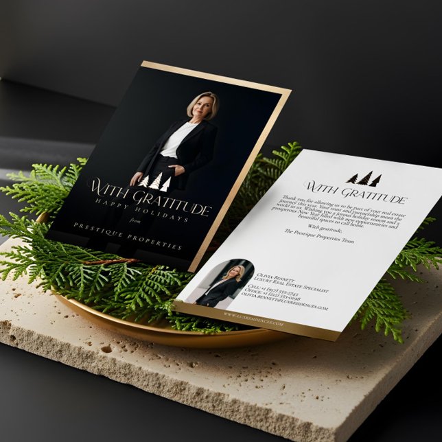 Elegant Luxury Real Estate Modern Gold Black Happy Holiday Card (Elegant Luxury Real Estate Modern Gold Black Happy Holiday Card)