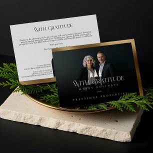 Elegant Luxury Real Estate Modern Gold Black Happy Holiday Card