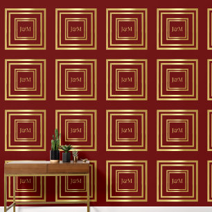 Elegant luxury red and gold monogram initial name wallpaper