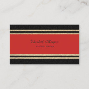 Elegant Luxury ,Red ,Faux Gold Glittery Stripes Business Card