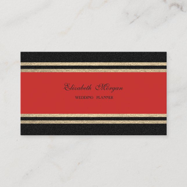 Elegant Luxury ,Red ,Faux Gold Glittery Stripes Business Card (Front)