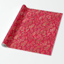 Elegant Luxury Red Gold Leaf Pattern Christmas