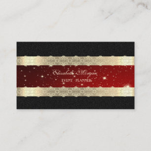 Elegant Luxury Red,Gold Striped,Lace,Black Business Card