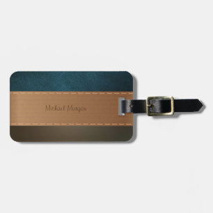 Elegant Luxury ,Retro,Stripe Green Leather Luggage Tag