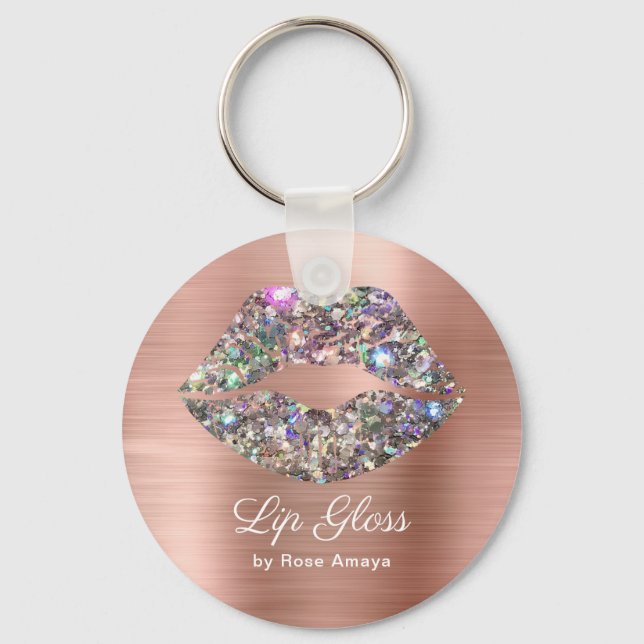 Elegant Luxury Rose Gold And Glitter Lip Gloss Art Key Ring (Front)