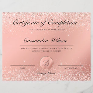 Elegant Luxury Rose Gold Beauty School Certificate