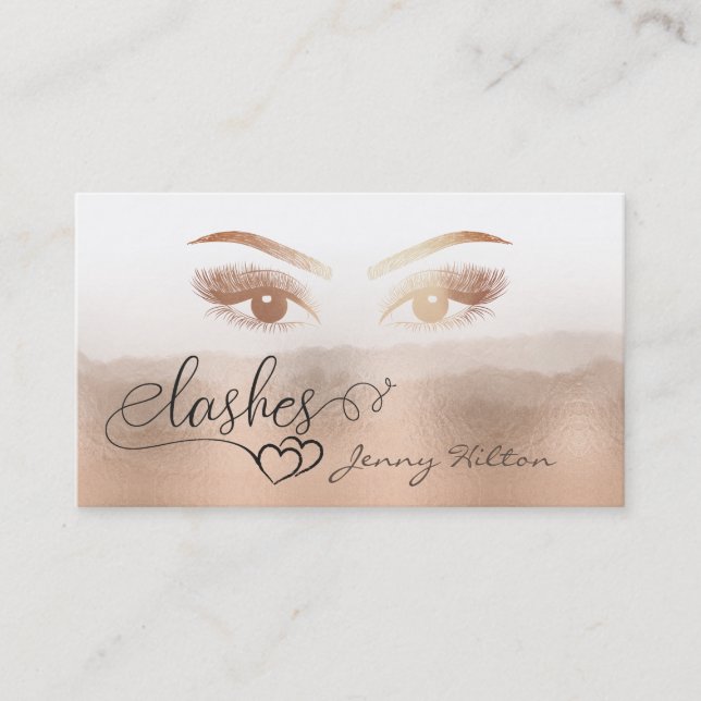 Elegant luxury rose gold foil  lashes business card (Front)