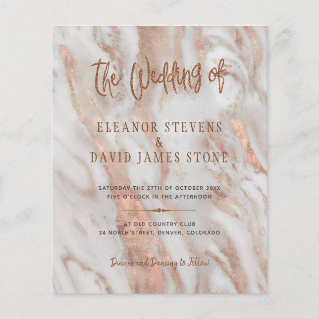 Elegant luxury rose gold marble wedding invitation flyer (Front)