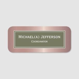 Elegant Luxury Rose Gold Metallic And Moss Green Name Tag