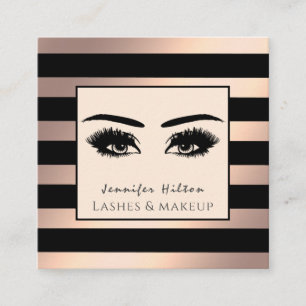 Elegant luxury rose gold stripes makeup eyes square business card