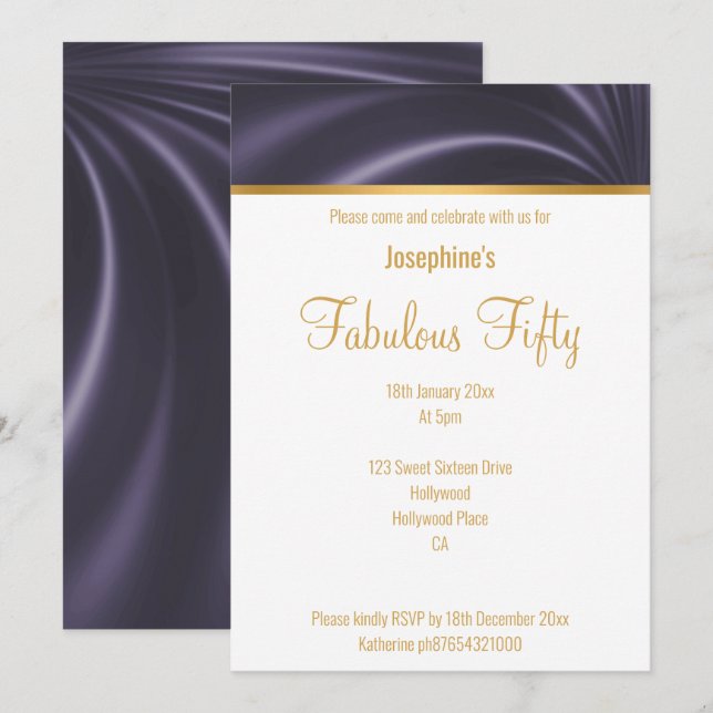 ELEGANT LUXURY SATIN DRAPE PURPLE CUSTOM INVITATION (Front/Back)