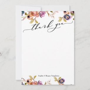 Elegant Luxury Script Purple & Orange Boho Floral Thank You Card