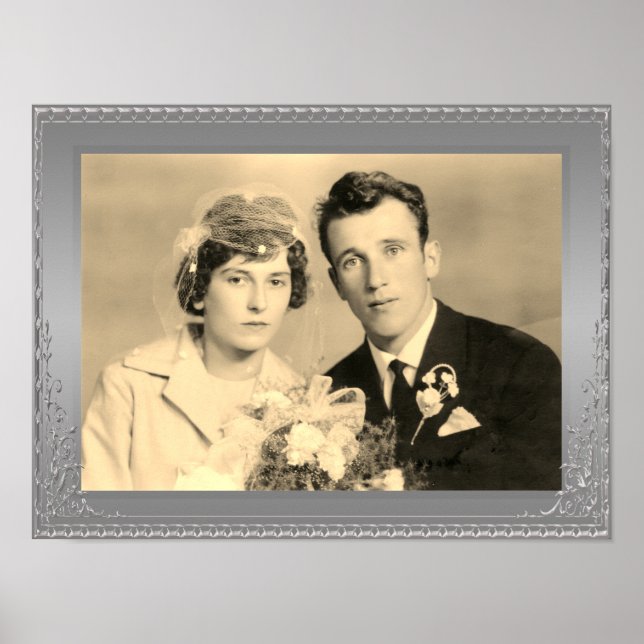 Elegant luxury silver border frame custom photo  poster (Front)