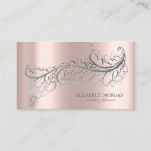 Elegant Luxury Silver Feather Rose Gold Business Card
