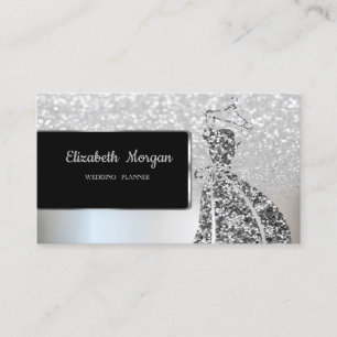 Elegant Luxury Silver Glitter Bokeh Ombre, Dress Business Card
