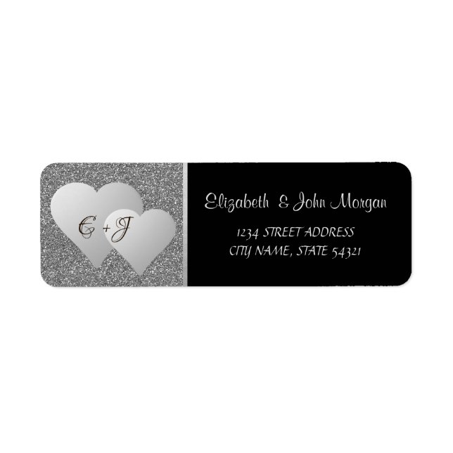 Elegant Luxury ,Silver  Glitter Hearts,Monogram (Front)