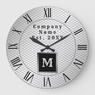 Elegant Luxury Silver Metal Monogrammed Large Clock