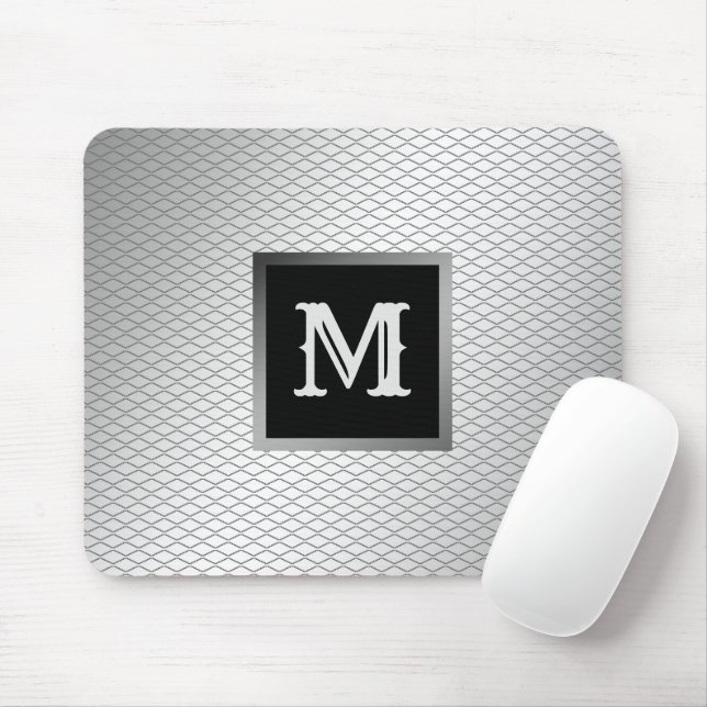 Elegant Luxury Silver Metal Monogrammed Mouse Mat (With Mouse)