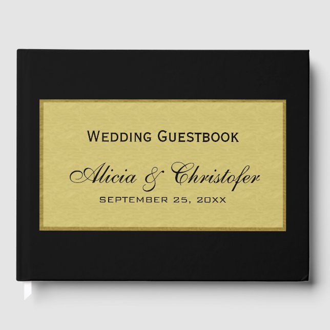 Elegant luxury simple black and gold wedding guest book (Front)