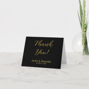 Elegant luxury simple black gold wedding thank you card