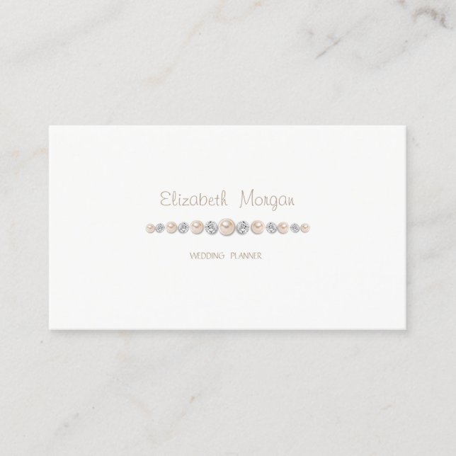 Elegant Luxury Simple,White ,Diamonds,Pearls Business Card (Front)