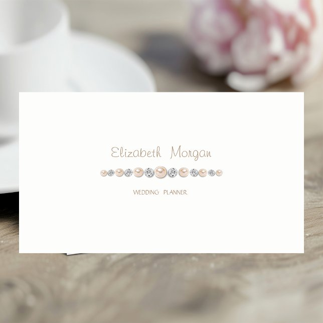 Elegant Luxury Simple,White ,Diamonds,Pearls Business Card (Creator Uploaded)