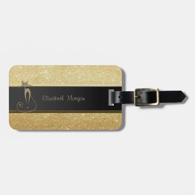 Elegant Luxury Sophisticated,Cat ,Glittery Luggage Tag (Front Horizontal)
