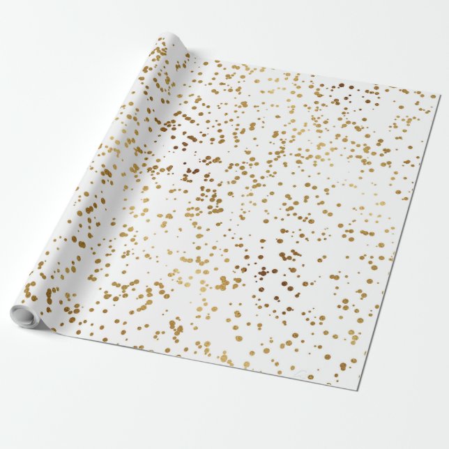 Elegant Luxury Sparkling Gold Confetti Dots Image Wrapping Paper (Unrolled)