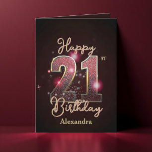 Elegant Luxury Sparkly Midnight Glow 21st Birthday Card
