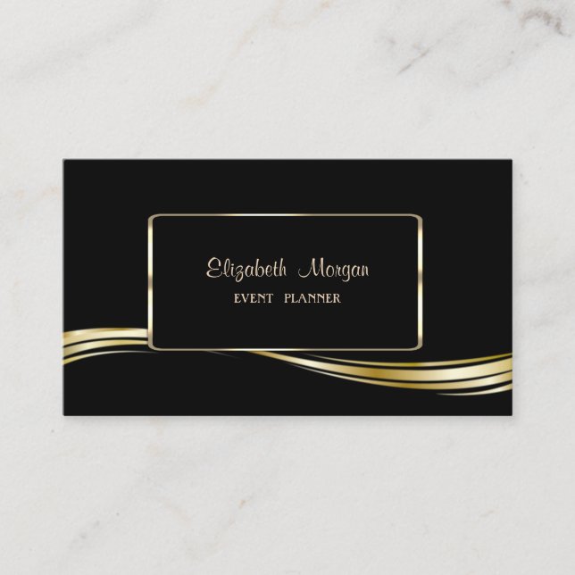 Elegant Luxury Stylish,Faux Gold,Black Business Card (Front)