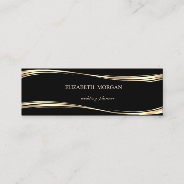 Elegant Luxury Stylish  ,Gold,Black Mini Business Card (Front)