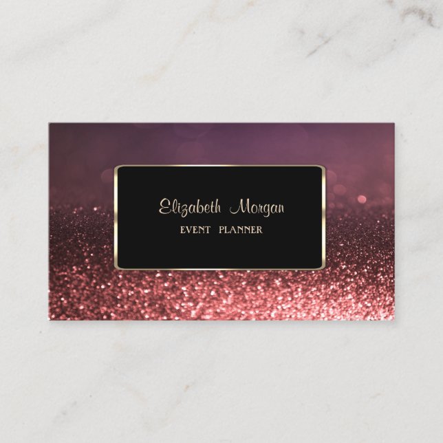 Elegant Luxury Stylish Gold Frame,Glittery Bokeh Business Card (Front)