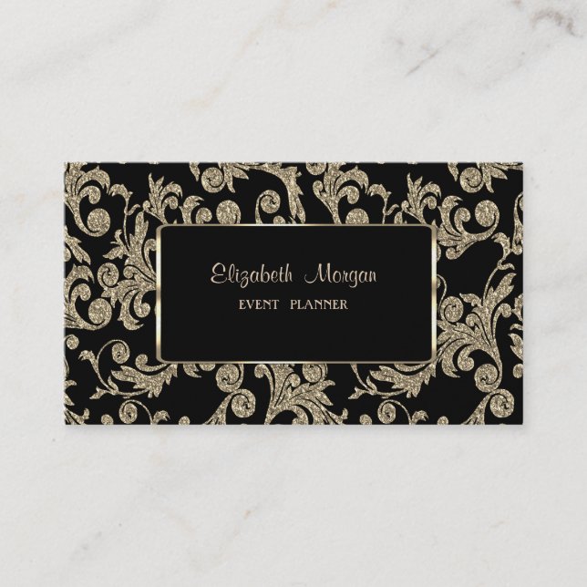 Elegant Luxury Stylish, Gold Glitter Swirls, Frame Business Card (Front)