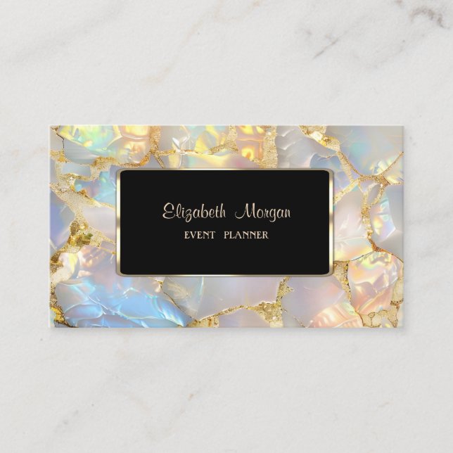 Elegant Luxury Stylish Modern Frame Opal Stone Business Card (Front)