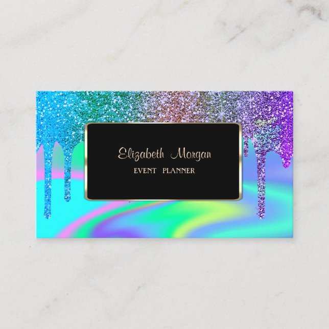 Elegant Luxury Stylish,Modern,Holographic,Drips Business Card (Front)