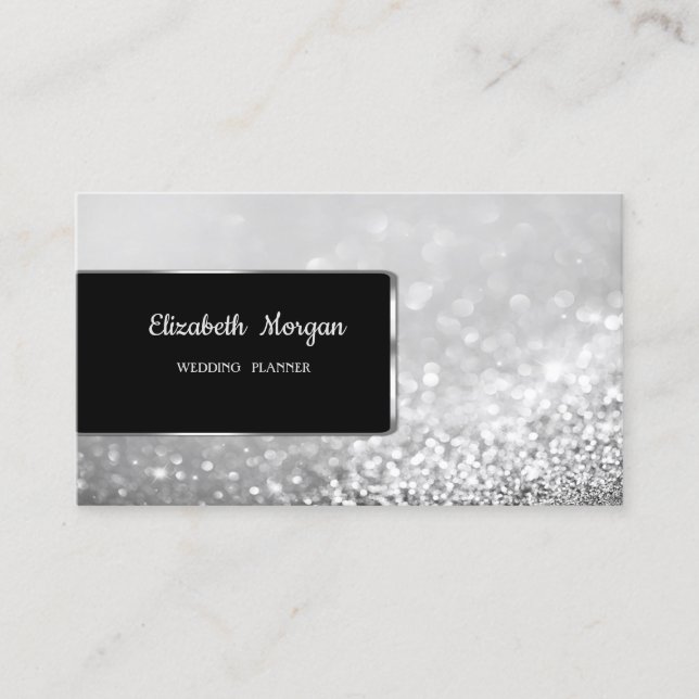 Elegant Luxury Stylish Silver Glitter Bokeh Business Card (Front)