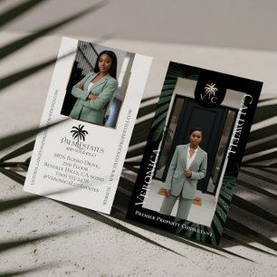 Elegant Luxury Tropical Palm Tree Monogram Photo Business Card