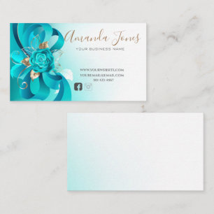 Elegant luxury turquoise teal gold professional business card